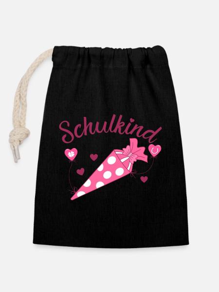 Schulkind Herz rosa Schulanfang - Verschließbarer Geschenkbeutel aus Baumwolle (14x20cm) - Schwarz