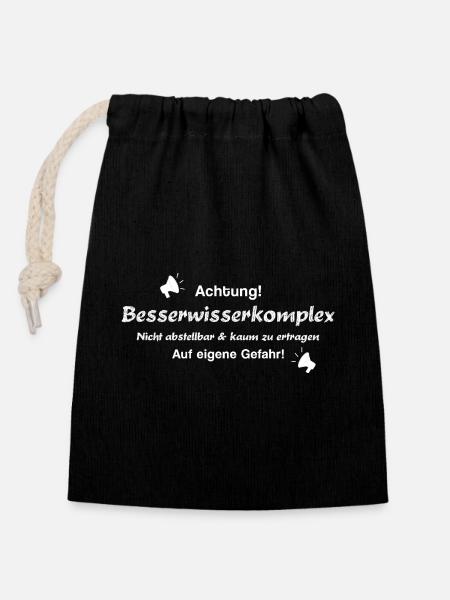Besserwisser Klugscheißer Geschenkidee Schlaumeier - Verschließbarer Geschenkbeutel aus Baumwolle (14x20cm) - Schwarz