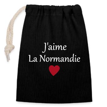 J'aime la Normandie - Sac cadeau en coton avec cordon (14 x 20 cm) - noir - Devant