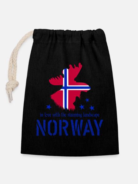 Norwegen Norge - Verschließbarer Geschenkbeutel aus Baumwolle (14x20cm) - Schwarz
