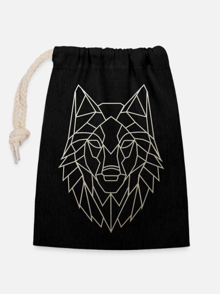 Geometrischer Wolfskopf - Verschließbarer Geschenkbeutel aus Baumwolle (14x20cm) - Schwarz