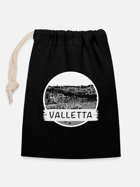 Valletta City - Verschließbarer Geschenkbeutel aus Baumwolle (14x20cm) - Schwarz