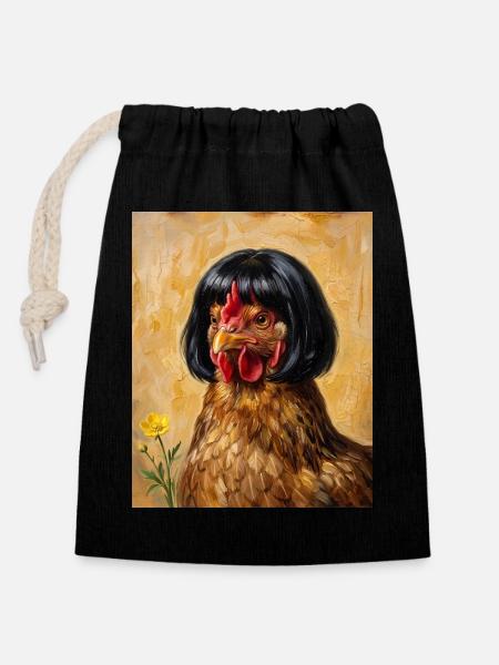 Lustiges Huhn Bob Haarschnitt - Verschließbarer Geschenkbeutel aus Baumwolle (14x20cm) - Schwarz
