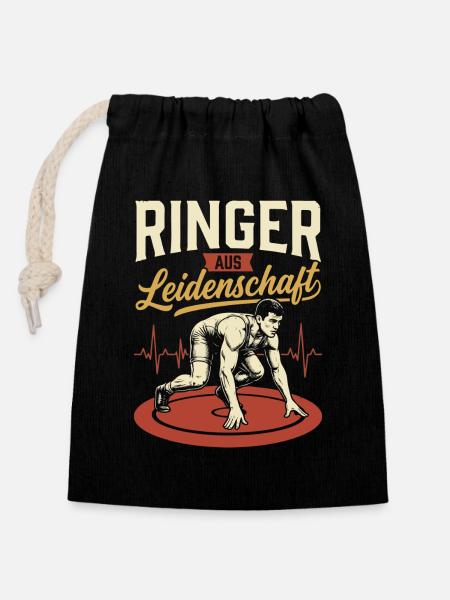Ringer Leidenschaft Kraft - Verschließbarer Geschenkbeutel aus Baumwolle (14x20cm) - Schwarz