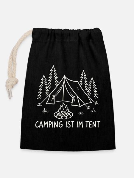 Camping im Tent Waldsilhouette - Verschließbarer Geschenkbeutel aus Baumwolle (14x20cm) - Schwarz