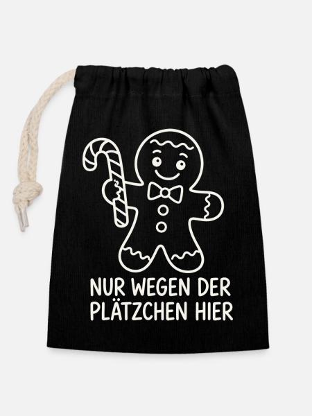 Weihnachts-Gingerbread mit Zuckerstange - Verschließbarer Geschenkbeutel aus Baumwolle (14x20cm) - Schwarz