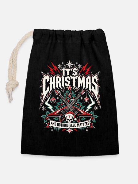 It's Christmas – Metal Fans - Verschließbarer Geschenkbeutel aus Baumwolle (14x20cm) - Schwarz