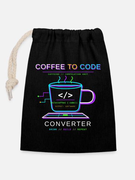 Coffee to Code Converter - Verschließbarer Geschenkbeutel aus Baumwolle (14x20cm) - Schwarz
