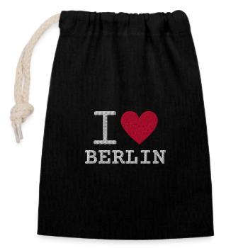 J’adore Berlin en blanc brodé de cœur - Sac cadeau en coton avec cordon (14 x 20 cm) - noir - Devant