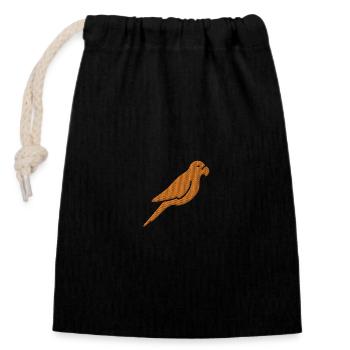 Embroidered parrot - Closable cotton gift bag (14x20cm) - black - Front