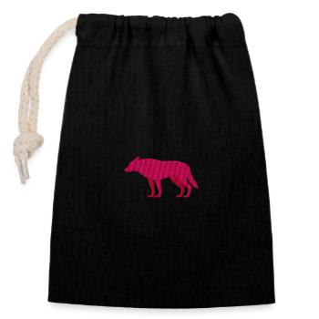 Pink wolf embroidered - Closable cotton gift bag (14x20cm) - black - Front