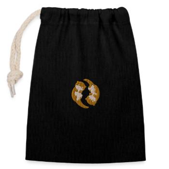 Otter Yin Yang Embroidered - Closable cotton gift bag (14x20cm) - black - Front