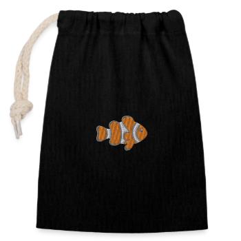Poisson-clown brodé - Sac cadeau en coton avec cordon (14 x 20 cm) - noir - Devant