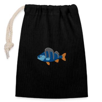 Perch embroidered - Closable cotton gift bag (14x20cm) - black - Front