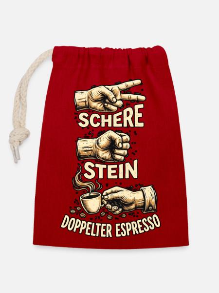 Schere Stein Doppelter Espresso - Verschließbarer Geschenkbeutel aus Baumwolle (14x20cm) - Rot