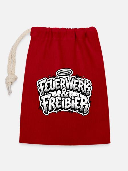 Feuerwerk und Freibier - Verschließbarer Geschenkbeutel aus Baumwolle (14x20cm) - Rot