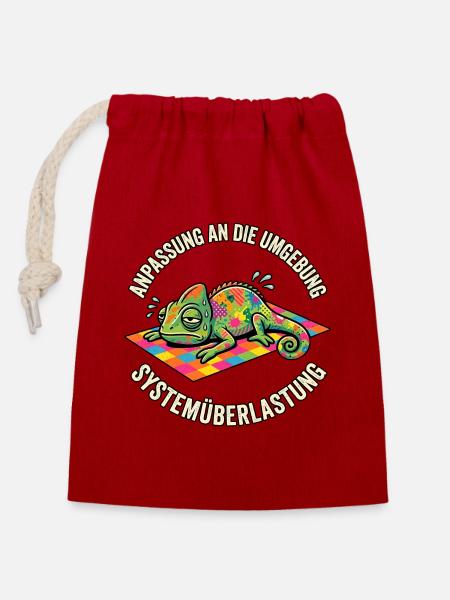 Lustiges Chamäleon Systemüberlastung - Verschließbarer Geschenkbeutel aus Baumwolle (14x20cm) - Rot