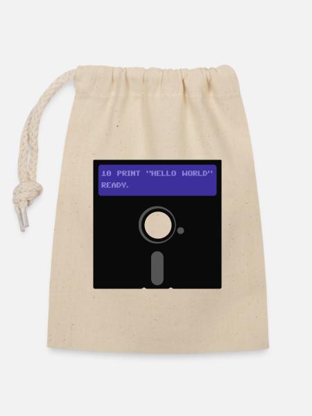 Floppy Disk - Verschließbarer Geschenkbeutel aus Baumwolle (14x20cm) - Natur
