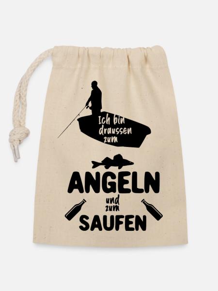 Angeln und Saufen - Verschließbarer Geschenkbeutel aus Baumwolle (14x20cm) - Natur