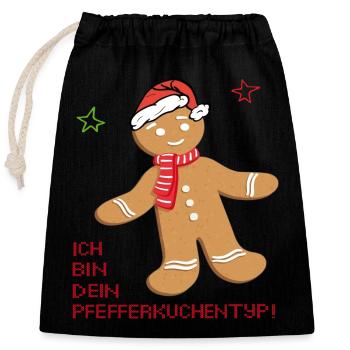 Advent, Pfefferkuchen - Verschließbarer Geschenkbeutel aus Baumwolle (25x30cm) - Schwarz - Vorne