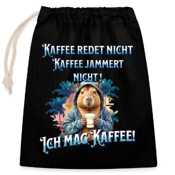 Kaffee redet nicht lustiger Kaffee Spruch - Verschließbarer Geschenkbeutel aus Baumwolle (25x30cm) - Schwarz - Vorne