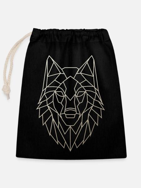 Geometrischer Wolfskopf - Verschließbarer Geschenkbeutel aus Baumwolle (25x30cm) - Schwarz