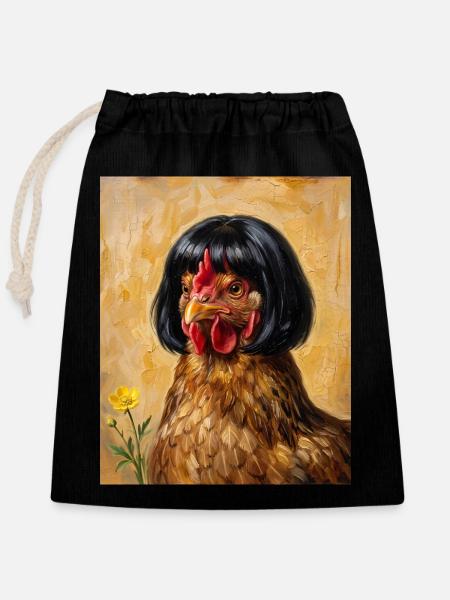 Lustiges Huhn Bob Haarschnitt - Verschließbarer Geschenkbeutel aus Baumwolle (25x30cm) - Schwarz