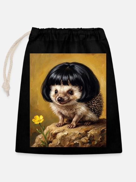 Lustiger Igel Bob Haarschnitt - Verschließbarer Geschenkbeutel aus Baumwolle (25x30cm) - Schwarz