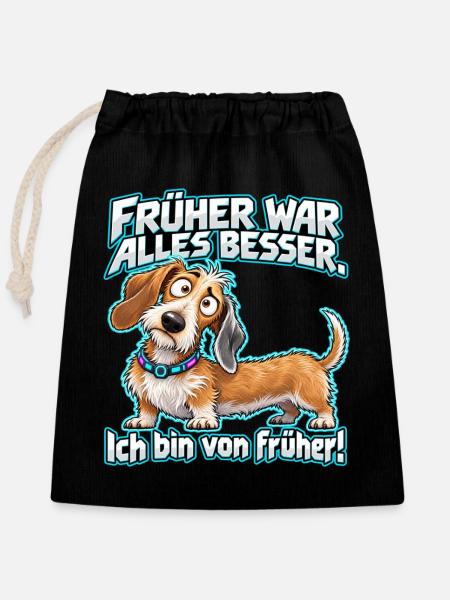 Früher war alles besser – Dackel - Verschließbarer Geschenkbeutel aus Baumwolle (25x30cm) - Schwarz