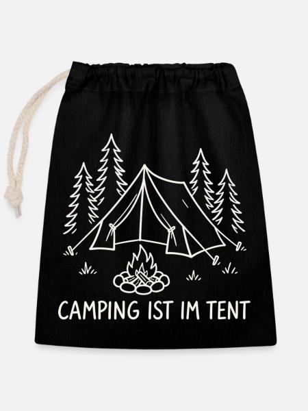 Camping im Tent Waldsilhouette - Verschließbarer Geschenkbeutel aus Baumwolle (25x30cm) - Schwarz