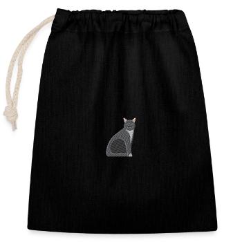 Kitten embroidered - Closable cotton gift bag (25x30cm) - black - Front
