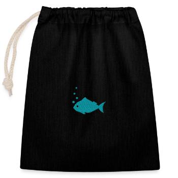 Fish embroidered - Closable cotton gift bag (25x30cm) - black - Front