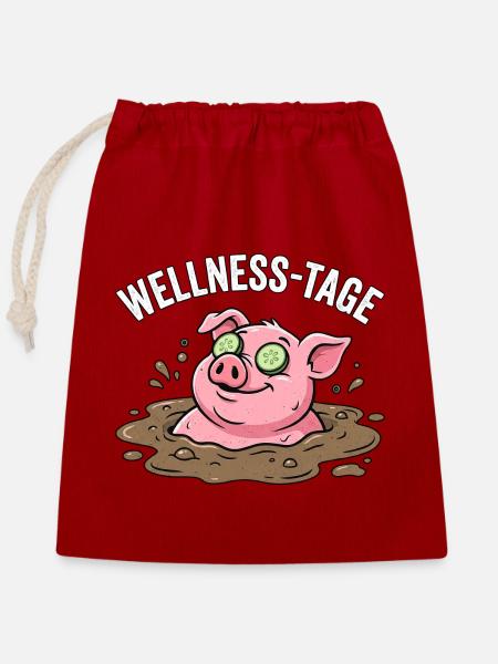 Wellness Ferkel - Verschließbarer Geschenkbeutel aus Baumwolle (25x30cm) - Rot