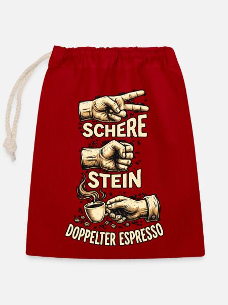 Schere Stein Doppelter Espresso - Verschließbarer Geschenkbeutel aus Baumwolle (25x30cm) - Rot