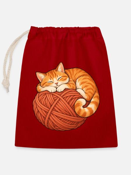 Katze mit Garn - Verschließbarer Geschenkbeutel aus Baumwolle (25x30cm) - Rot