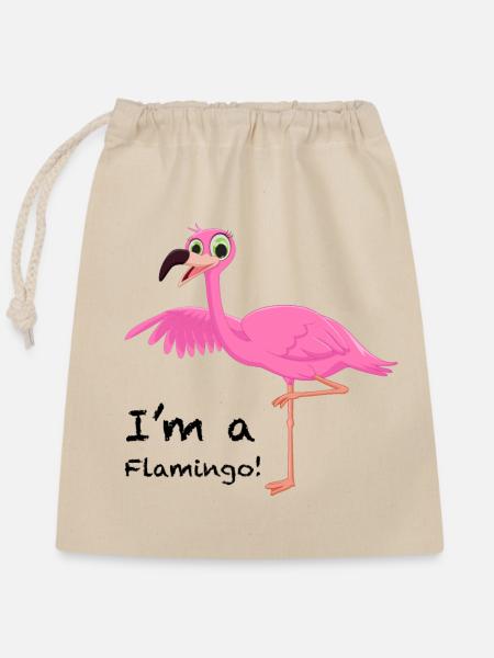Flamingo Pose in Pink - Verschließbarer Geschenkbeutel aus Baumwolle (25x30cm) - Natur