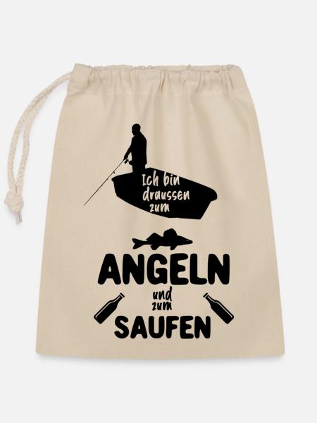 Angeln und Saufen - Verschließbarer Geschenkbeutel aus Baumwolle (25x30cm) - Natur