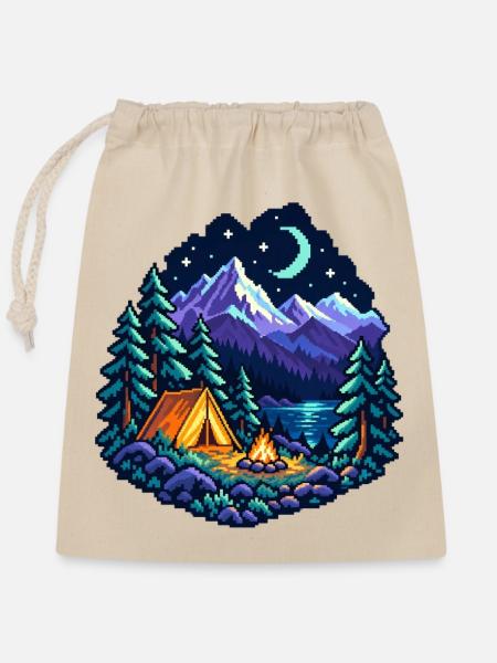 Camping unter dem Mond - Verschließbarer Geschenkbeutel aus Baumwolle (25x30cm) - Natur