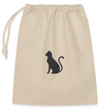 Black cat embroidered - Closable cotton gift bag (25x30cm) - nature - Front