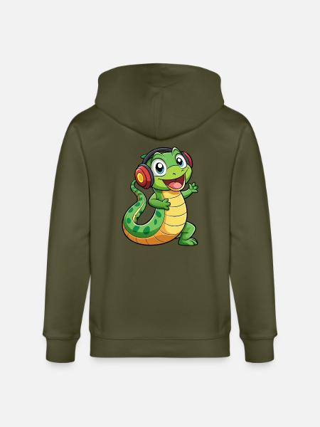 Snake Funny Cartoon Character Headphone Music - Stanley/Stella CULTIVATOR  Unisex Organic Hooded Jacket - khaki