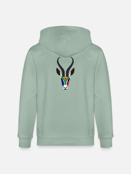 SPRINGBOK HEAD IN SOUTH AFRICAN COLOURS - Stanley/Stella CULTIVATOR  Unisex Organic Hooded Jacket - aloe