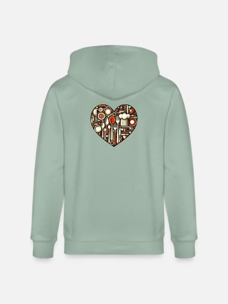 Küchenliebe Herz - Stanley/Stella Unisex Bio-Kapuzenjacke CULTIVATOR - Helles Graugrün