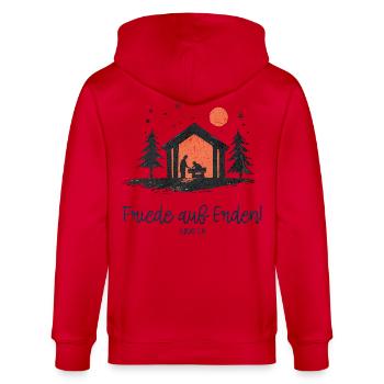 Friede auf Erden Weihnachtskrippe Heilige Familie - Stanley/Stella Unisex Bio-Kapuzenjacke CULTIVATOR  - Rot - Hinten - Anna (173cm)