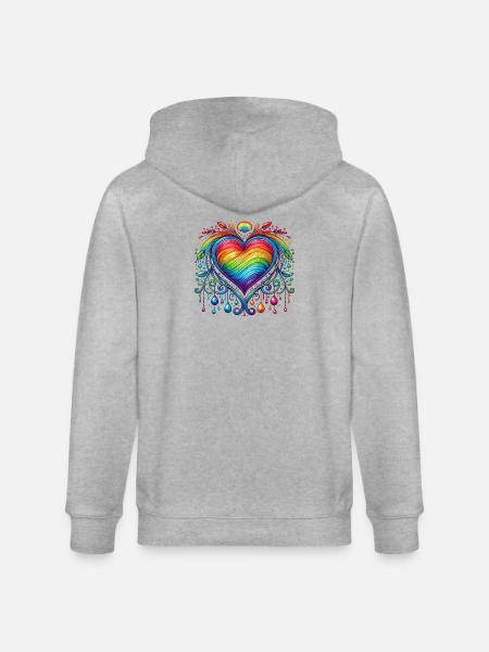 Rainbow Heart - Stanley/Stella CULTIVATOR Unisex Organic Hooded Jacket - heather grey
