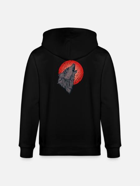 Howling wolf, full moon - Stanley/Stella CULTIVATOR Unisex Organic Hooded Jacket - black
