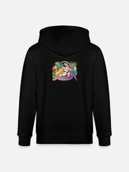 Obstkorb mit Papagei - Stanley/Stella Unisex Bio-Kapuzenjacke CULTIVATOR  - Schwarz
