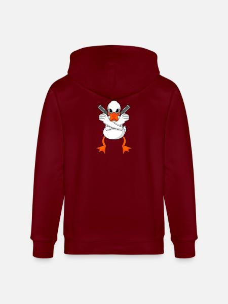 Duck with gun - Stanley/Stella CULTIVATOR  Unisex Organic Hooded Jacket - burgundy