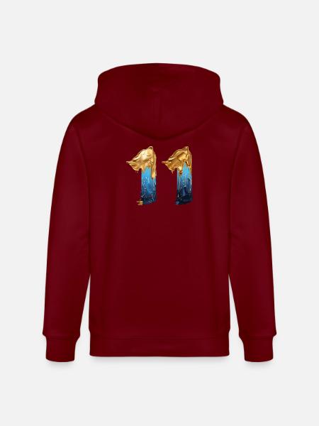 NEJ. 11 NUMMER 11 SEJ 11 ÅRS FØDSELSDAG - Stanley/Stella økologisk unisex-hættejakke CULTIVATOR  - burgunder-rød