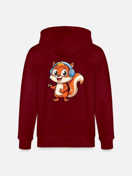 Ekorre Rolig Tecknad Figur Hörlurar Musik - Ekologisk luvjacka CULTIVATOR unisex från Stanley/Stella - vinröd