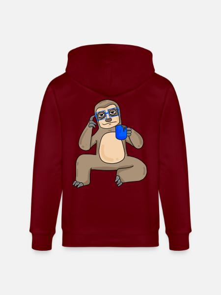 Sloth with glasses and coffee - Stanley/Stella CULTIVATOR Unisex Organic Hooded Jacket - burgundy